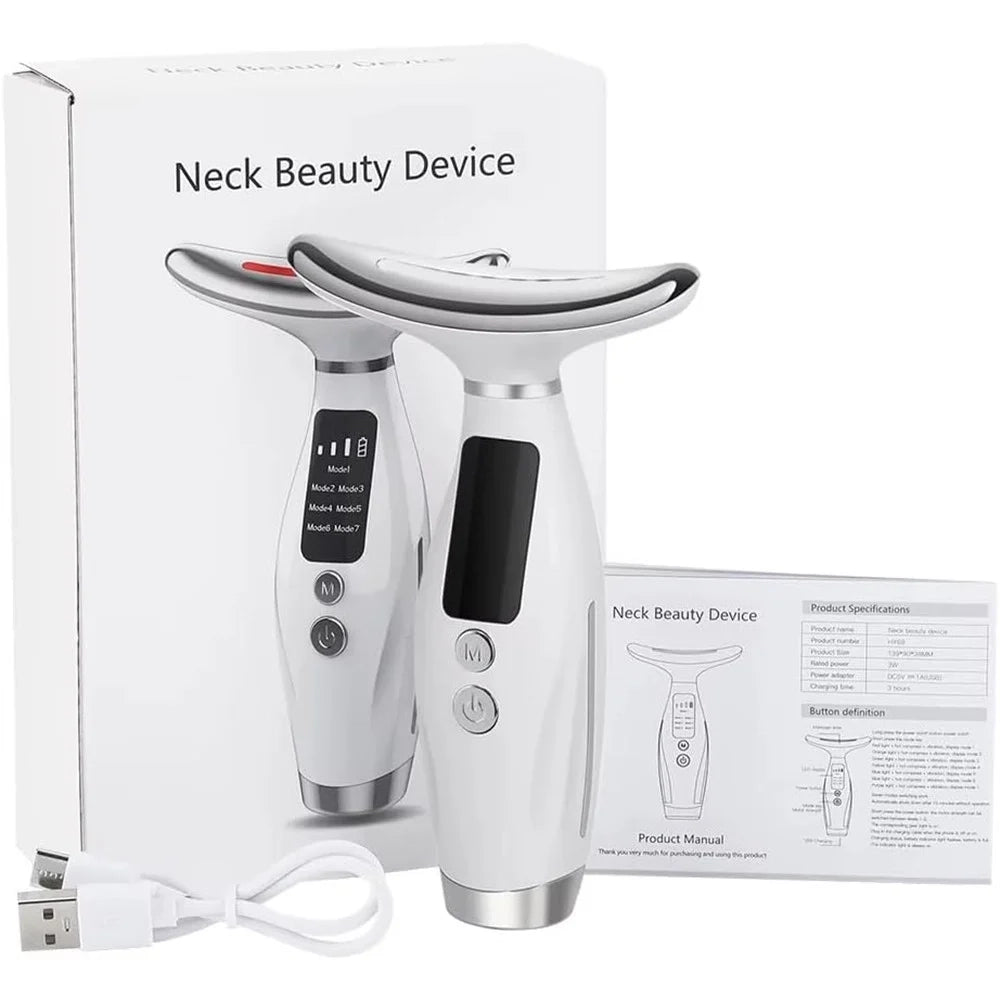 Trade Shop - Massaggiatore Viso Collo Lifting Elettrico Antirughe Dispositivo Bellezza Led Ems Gua Sha -