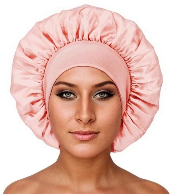 Capelli satinati - 2 pezzi - Copertura capelli satinati - Orlo largo cintura alta elastica - Capo doccia - Capo doccia regolabile - Copertura capelli elastica (30x30cm) - rosa