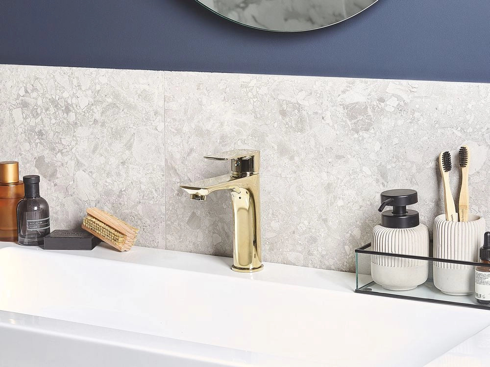 Miscelatore Lavabo Bocca Piatta Monocomando Ottone dorato moderno