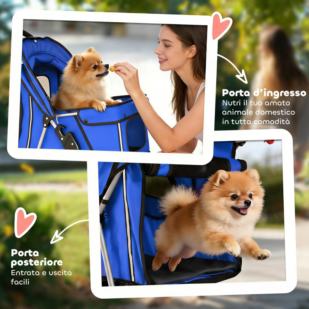 Passeggino per Cani Carrozzina Pieghevole Fino a 10kg con Finestre a Rete e Telaio in Acciaio Blu