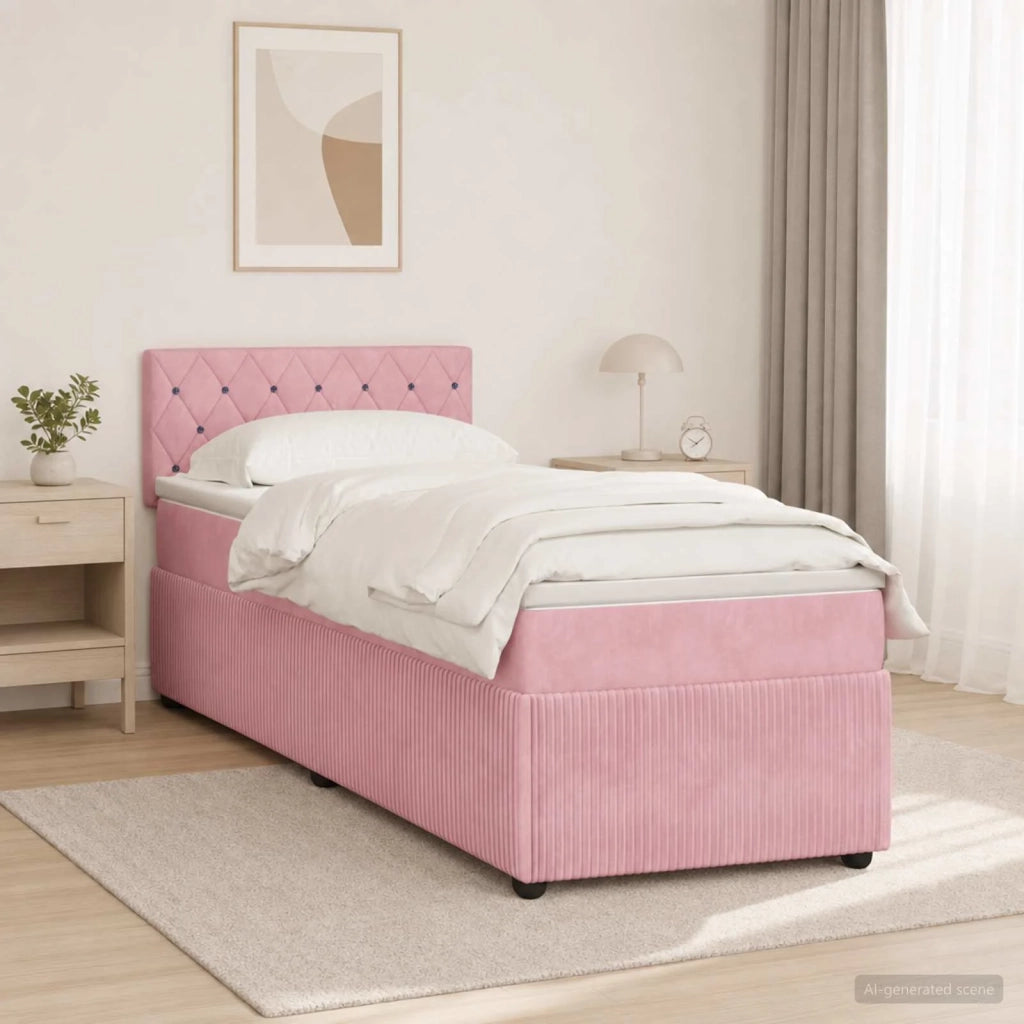 Letto box spring con materasso Rosa 90 x 200 cm Velluto 3451600