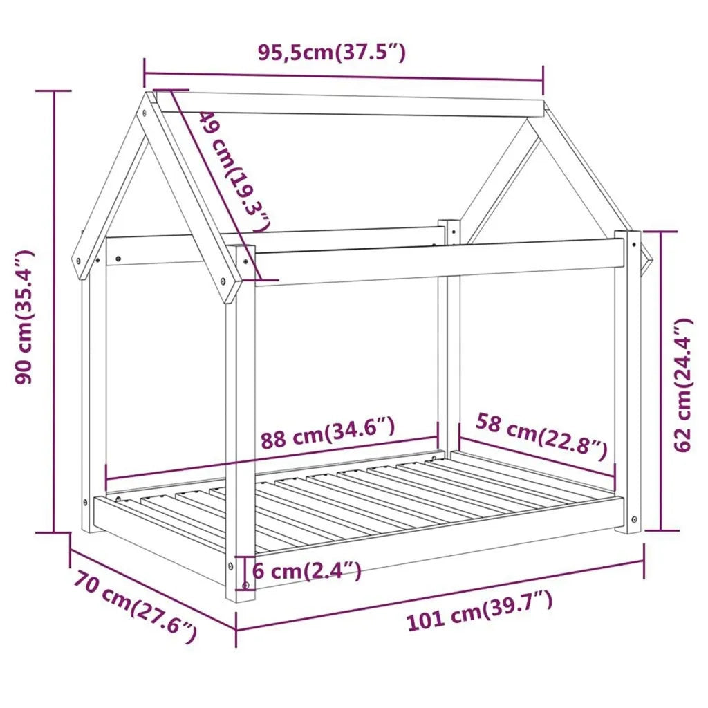 Cuccia per Cani Nera 101x70x90 cm in Legno Massello di Pino 822216