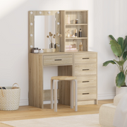 Set di 2 pezzi per toeletta con LED in legno ingegnerizzato di rovere Sonoma