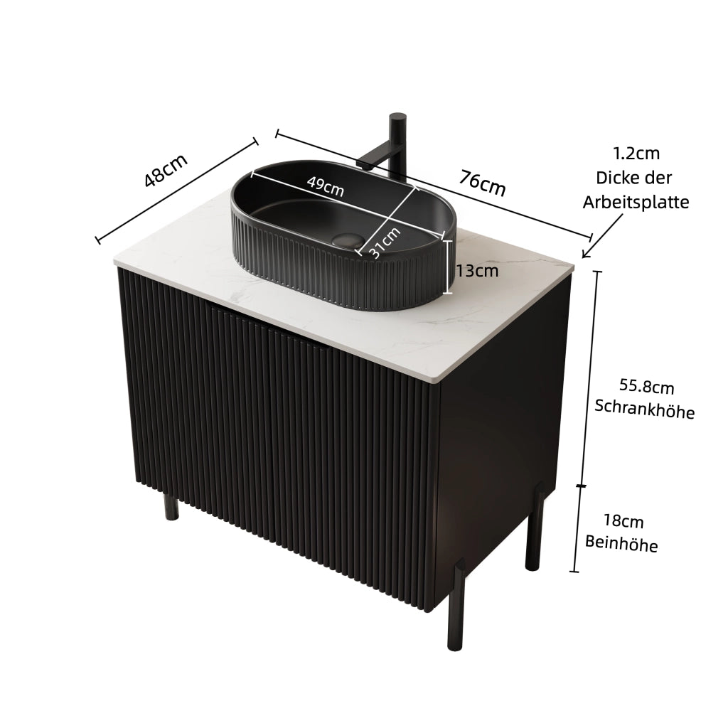 Mobile sottolavabo da bagno con 2 ante e chiusura rallentata, lavabo ovale in ceramica, nero bianco, 76 × 48 × 88 cm