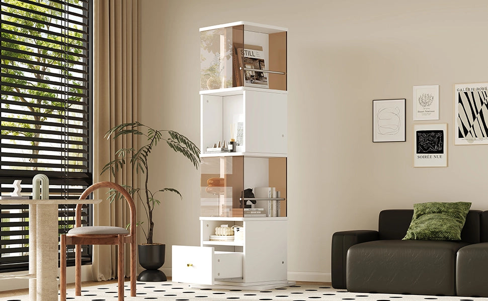 Vetrina girevole 50 x 50 x 160 cm, MDF e vetro di sicurezza marrone, bianco e marrone