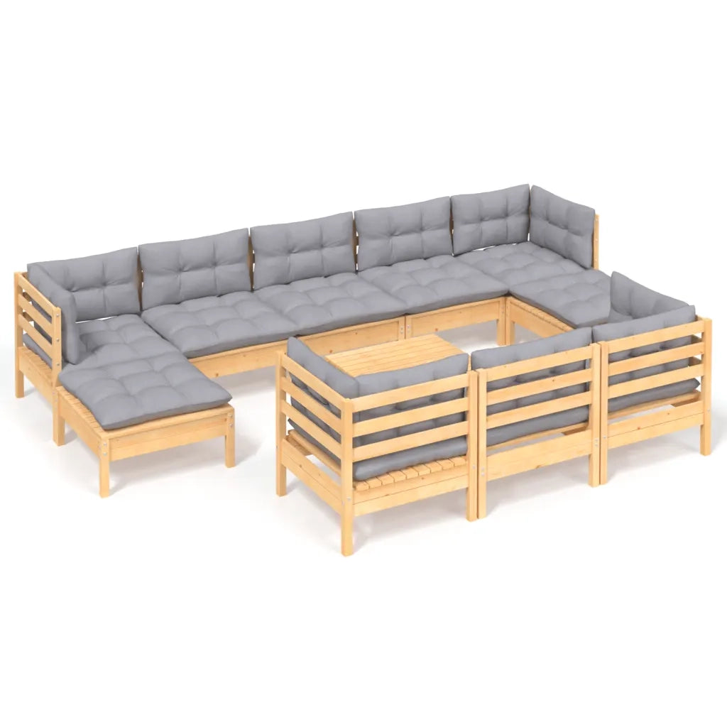 Set Divani da Giardino 11 pz con Cuscini Grigi Massello di Pinocod mxl 94046