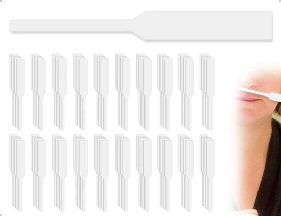 Strisce di Test di Profumo 100 pezzi - Strumento di Test di Smalto - Sostanze Aromatiche - Oli Essenziali - Terapia Aromatica - 13 cm Carta - Striscia di Test di Smalto
