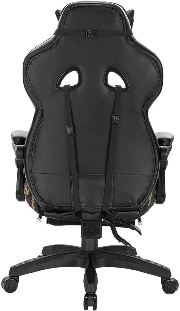 Sedia da ufficio sportiva sedia da gaming con poggiatesta cuscino lombare e poggiapiedi in similpelle mimetica nera 19_0000081
