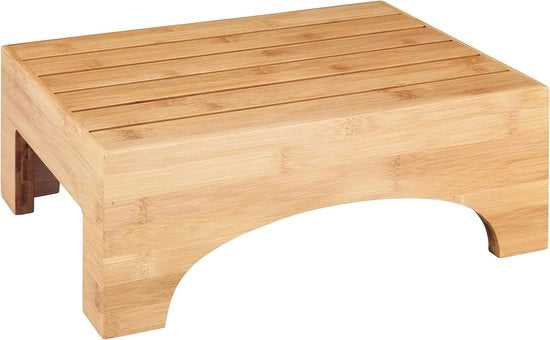 Sedia per bagno in bambù, piedistallo curvilineo in bambù di alta qualità, aiuta nella bagno con l'accesso alla vasca da bagno, è anche ideale per il bagno dei ospiti o la cucina, sedia per piante, 40 x 15 x 30 cm, naturale