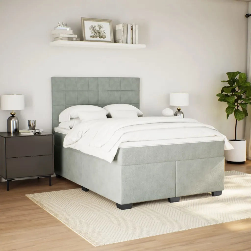 Giroletto a Molle con Materasso Grigio Chiaro 160x200cm Velluto