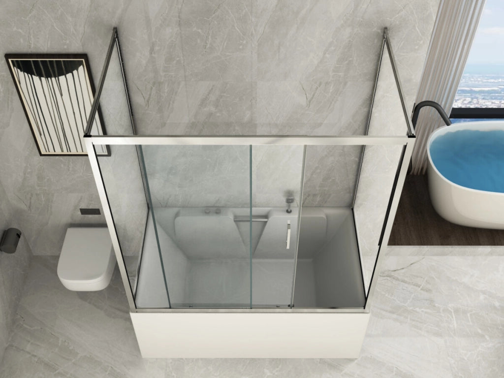 Box Doccia per Vasca a 3 lati in Vetro Trasparente da 6 mm Apertura Scorrevole - Misura: 65 x 120 x 65 x h150 