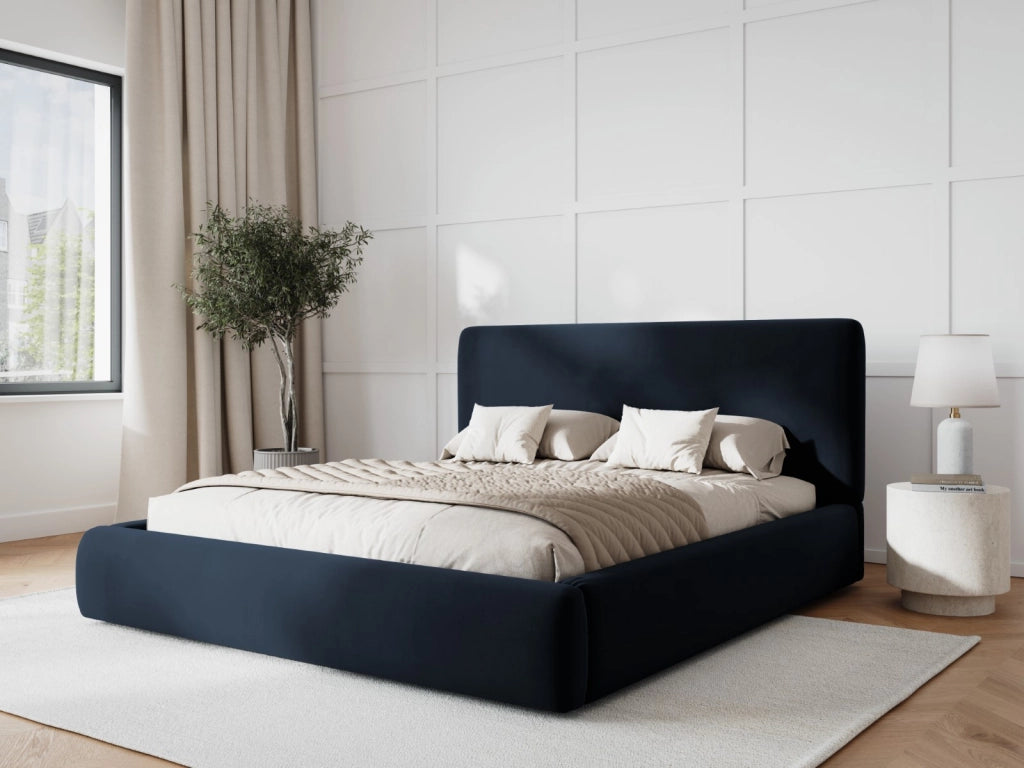 Cosmopolitan Design - Letto a cassettone con testiera "Colonel" 180x200cm in velluto blu scuro 