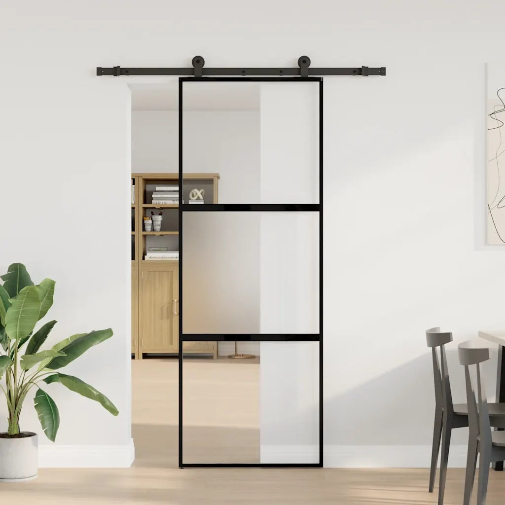 Porta Scorrevole Ferramenta 76x205 cm Vetro Temperato Alluminio 3332947