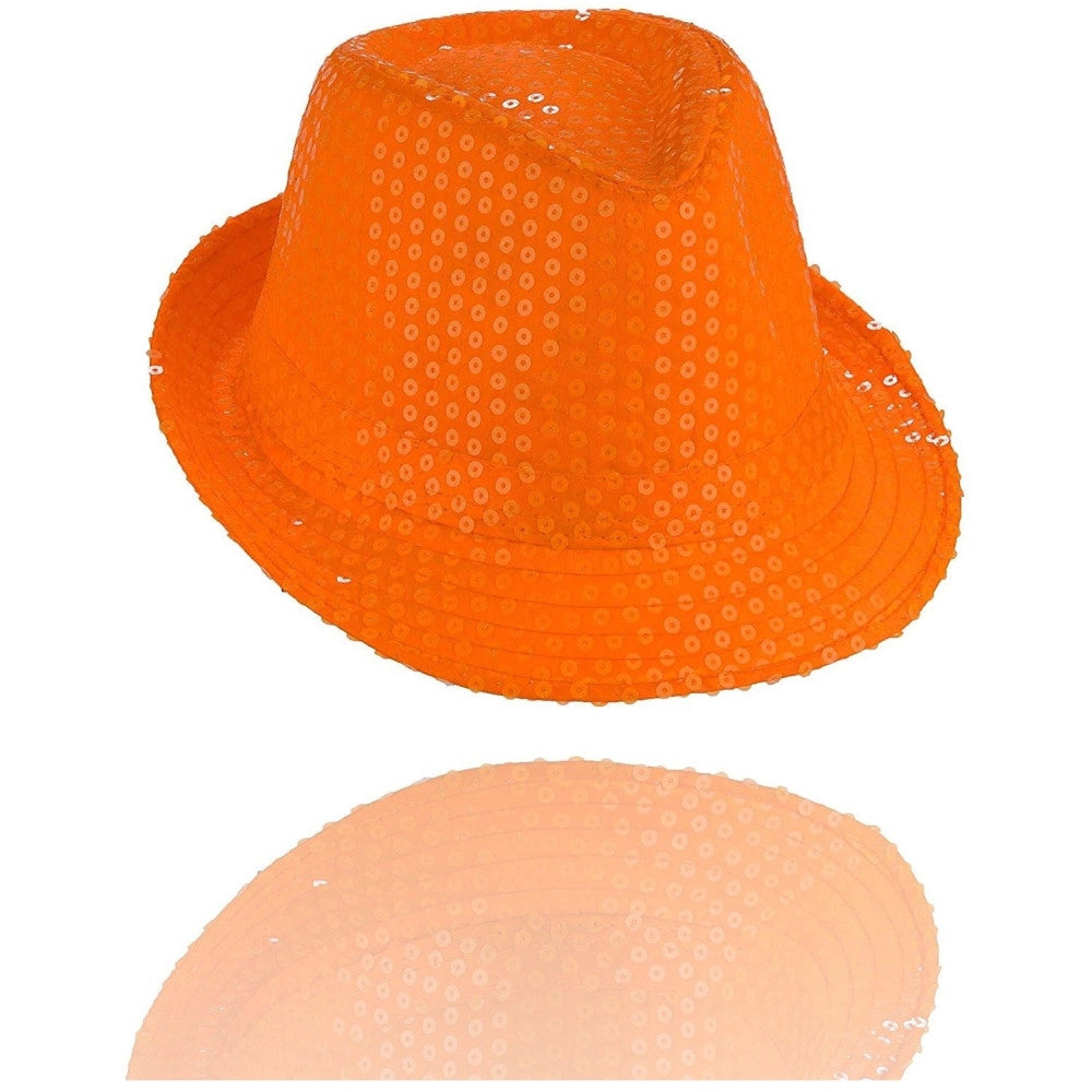 Trade Shop - Cappello Borsalino Paillettes Arancione Spettacolo Teatro Paillette Uomo Donna -