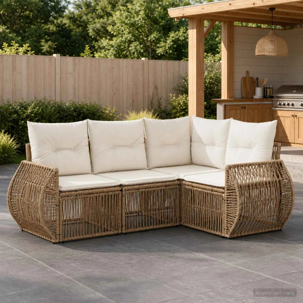 Set Divano da Giardino 4 pz Beige e Bianco Crema polyrattan 3435411