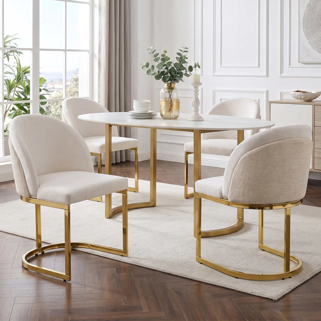 SEDIA Imbottita 59x52x85 cm Chenille Beige e Oro Set da 4 pezzi