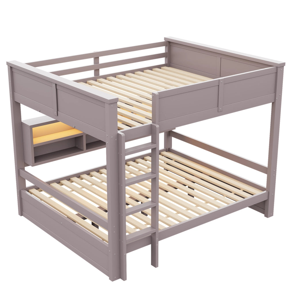 Letto a castello 160x200 con luce LED integrata; 6 armadietti; marrone