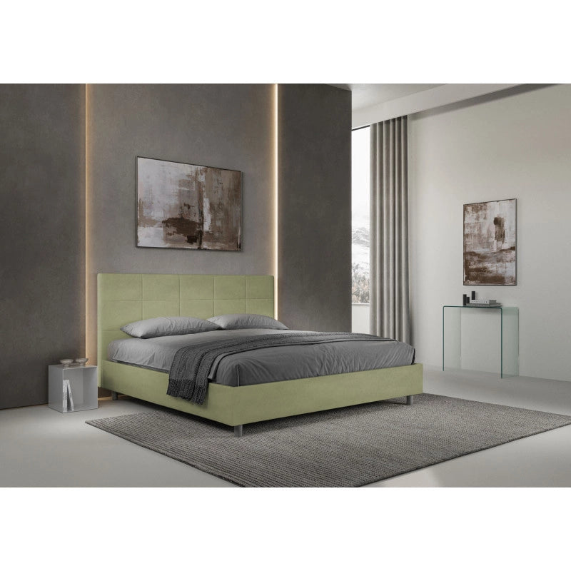 Letto imbottito Matrimoniale 180x190 cm Mika - Con rete,Microfibra,Tè verde