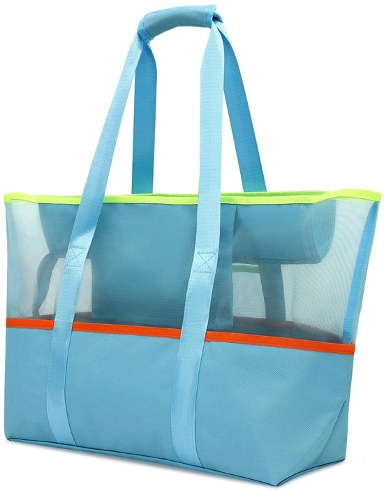 Tas a rete XXL per famiglie impermeabile con cerniera, borsa da spiaggia pieghevole per donne, grande - borsa da spiaggia per spiaggia, viaggi e vita quotidiana
