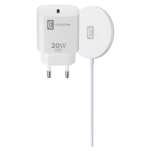 Cellularline mag kit wireless charger - iphone 12 and later base di ricarica wireless magnetica per sistema magsafe e alimentatore usb-c 20w - MAGSFWIRACHKITW