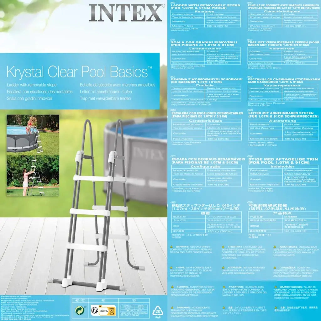 INTEX Scaletta di Sicurezza per Piscine a 3 Gradini 91-107 cm 92560