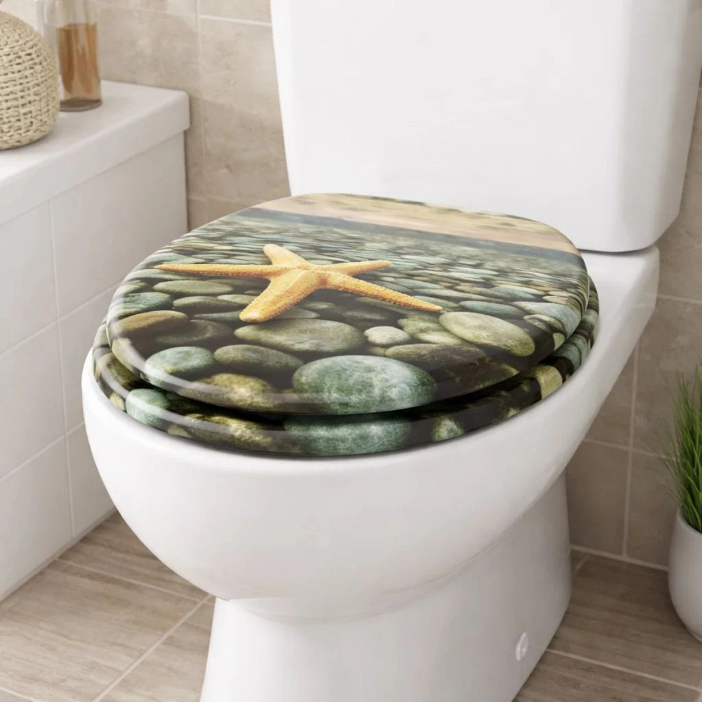 Sedile wc copri vater universale frizionato fantasia in mdf chiusura rallentata *** fantasia stone sea, confezione 1