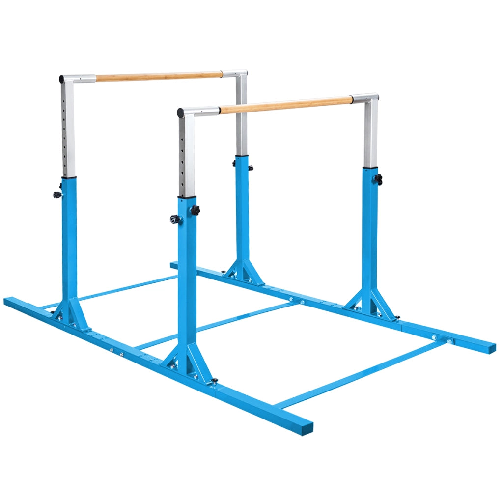 Parallele doppie per ginnastica con larghezza e altezza regolabili portata 100kg, Sbarre allenamento per bambini Blu