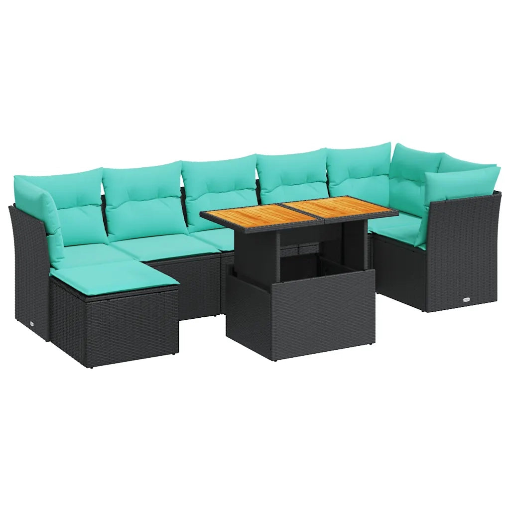 Set Divani da Giardino con Cuscini 8 pz Nero in Polyrattan