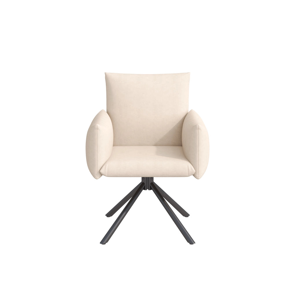 Sedie da pranzo girevoli a 360°, 4 pezzi in velluto beige con braccioli, schienale ergonomico e struttura stabile
