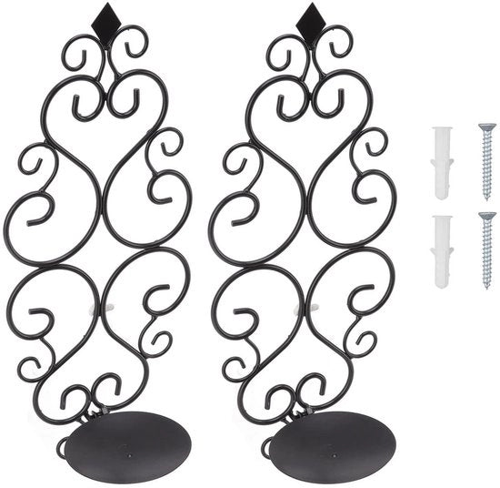 Candelaio da Parete Compatto - Montaggio a Parete - Progettazione Classica - Supporto in Ferro Nero - Disegno di Fiore Curvo - Elegante e Pratico - Supporto per Candelabri