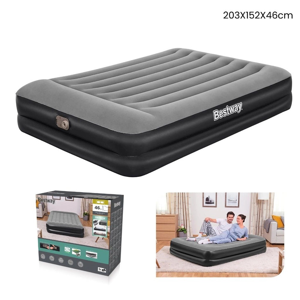 Trade Shop - Materasso Floccato Matrimoniale Airbed Nero/grigio Gonfiabile Pompa Integrata 67403 -