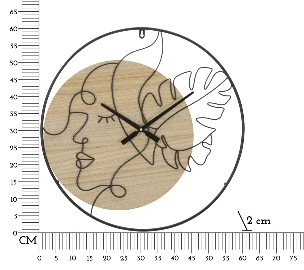 Orologio da Muro Elegant 60x2x60 cm in Ferro e MDF Nero e Marrone
