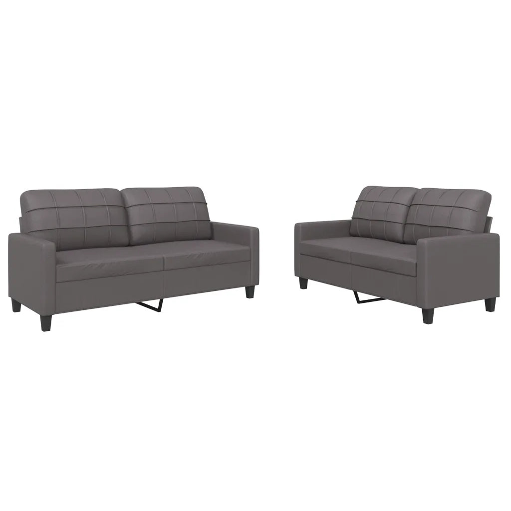 Set di Divani 2 pz con Cuscini Grigio in Similpelle