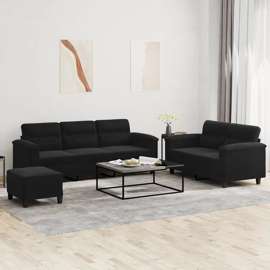 Set Divani 3 pz con Cuscini Nero in Tessuto Microfibra 3202347