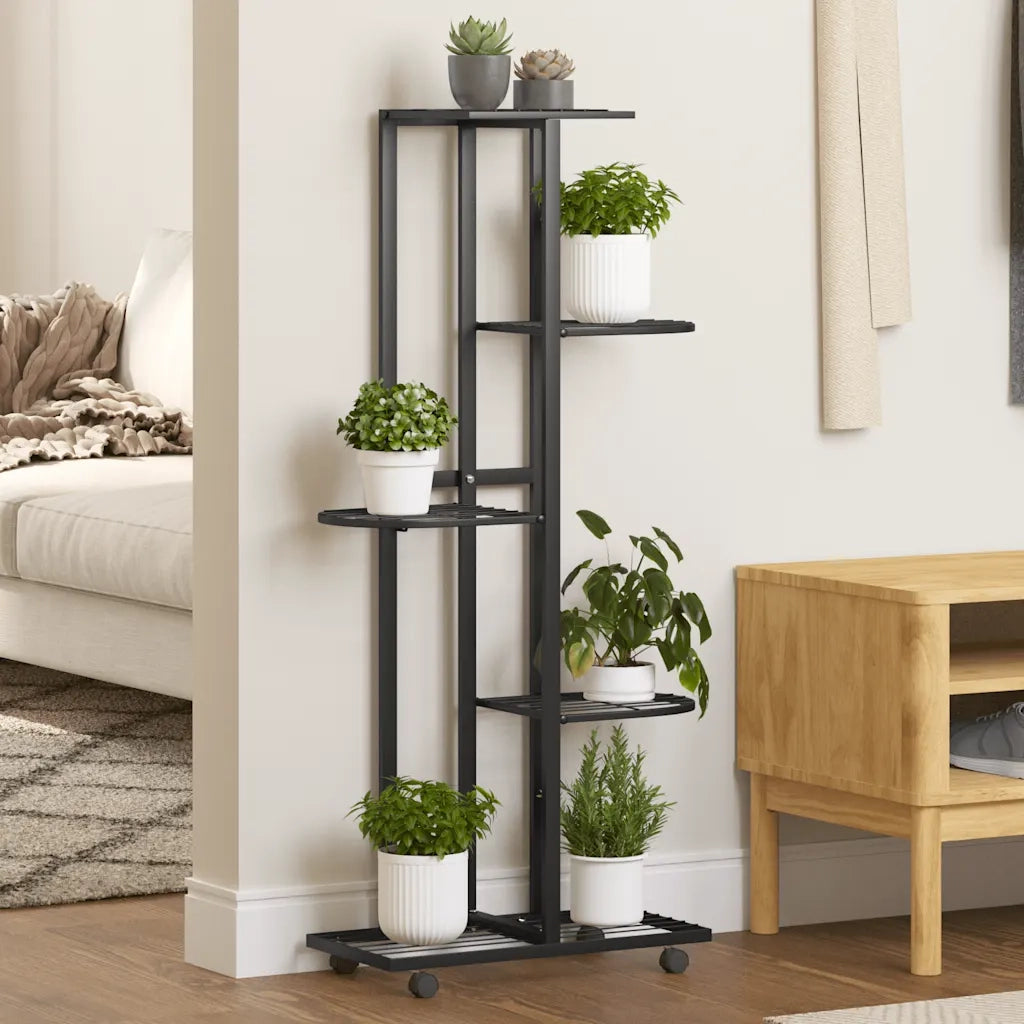 Fioriera a 5 Piani con Ruote 44x23x100 cm Ferro Nero cod mxl 62153