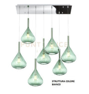 SOSPENSIONE BIANCO 7 LUCI RETTANGOLARE VETRI VERDE 1177BI-S7 R-VE