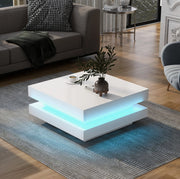 Tavolino da caffè quadrato con LED Bluetooth; 70 x 70 x 36 cm; truciolare bianco
