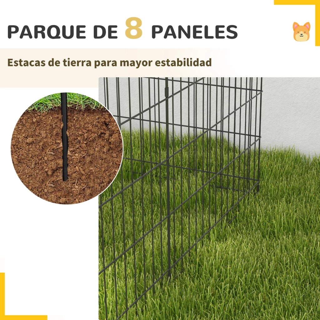 Recinto per Cani 8 Pannelli con Porta ¨C Zephmum ¨C Nero 76x61 cm