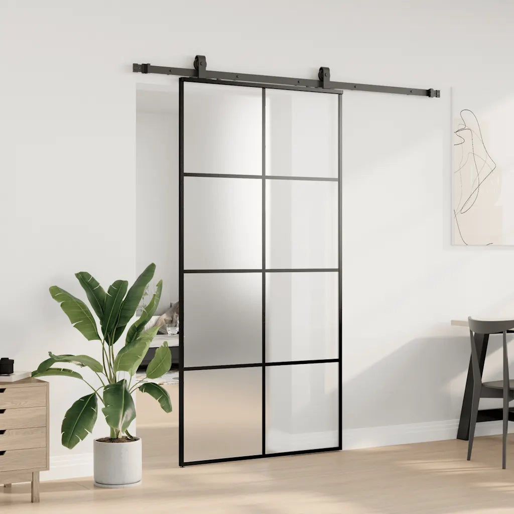 Porta Scorrevole con Ferramenta Nera 102,5x205 cm in Vetro ESG 3375867