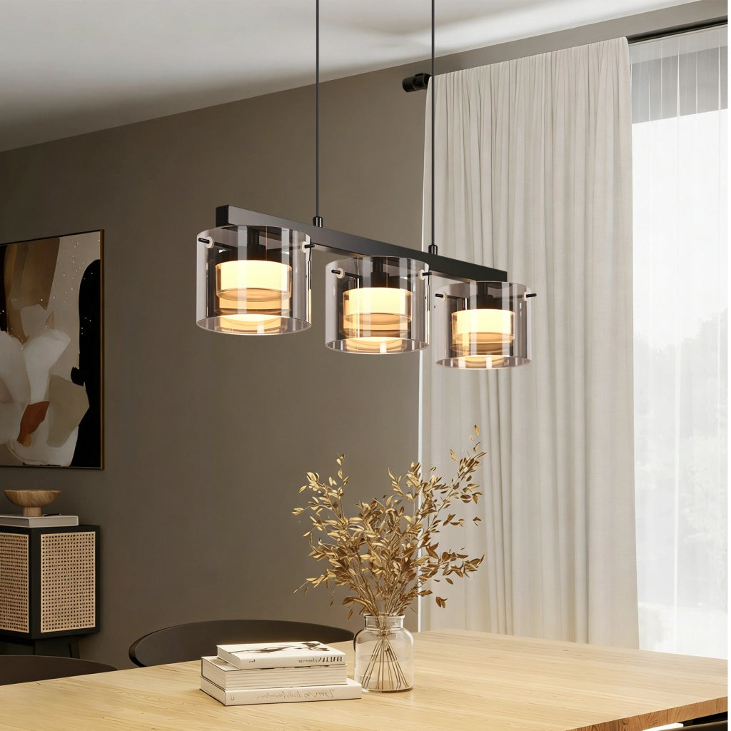 ZMH Lampada a sospensione vetro 3 luci altezza regolabile 140 cm per sala pranzo soggiorno cucina camera letto corridoio