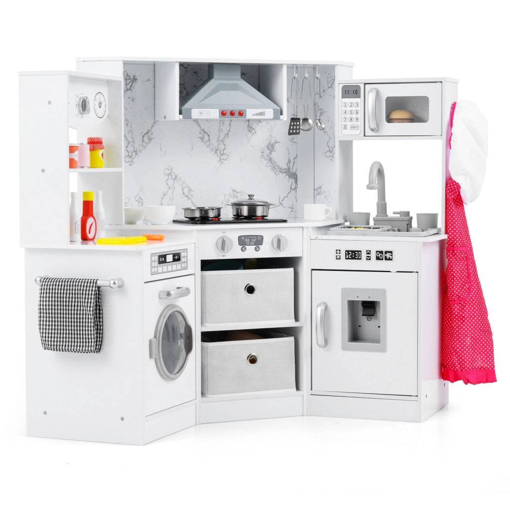 Cucina Giocattolo per Bambini in Legno con Luci e Suoni Effetti Realistici e Accessori Cucina da Gioco Bianco