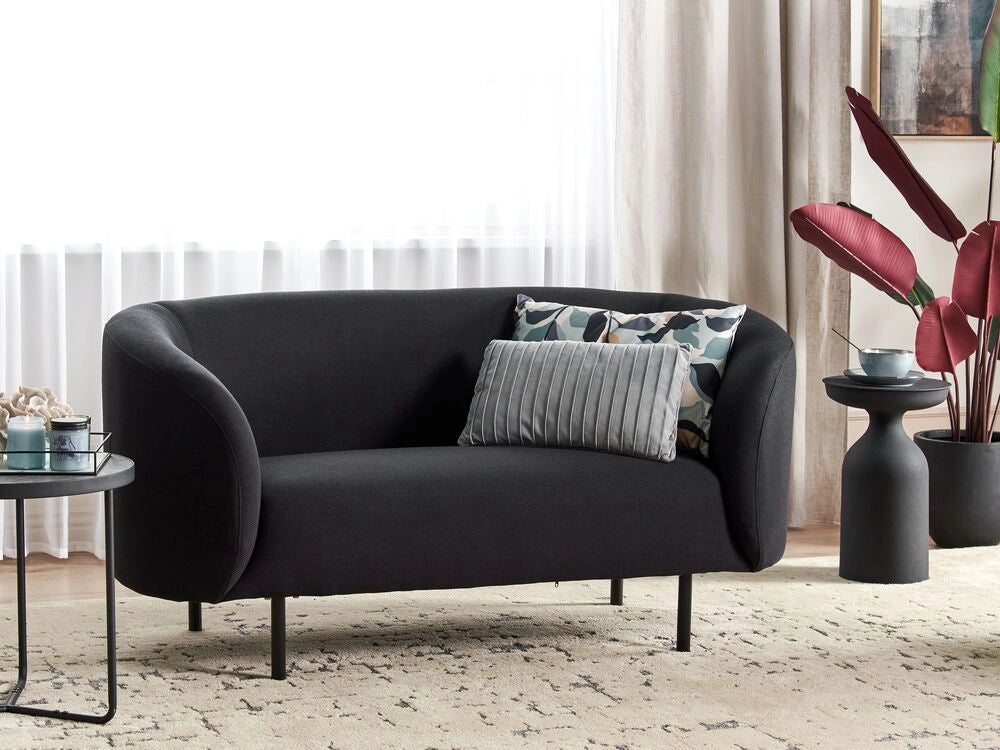 Divano 2 posti in poliestere nero con gambe nere stile glamour retrò soggiorno