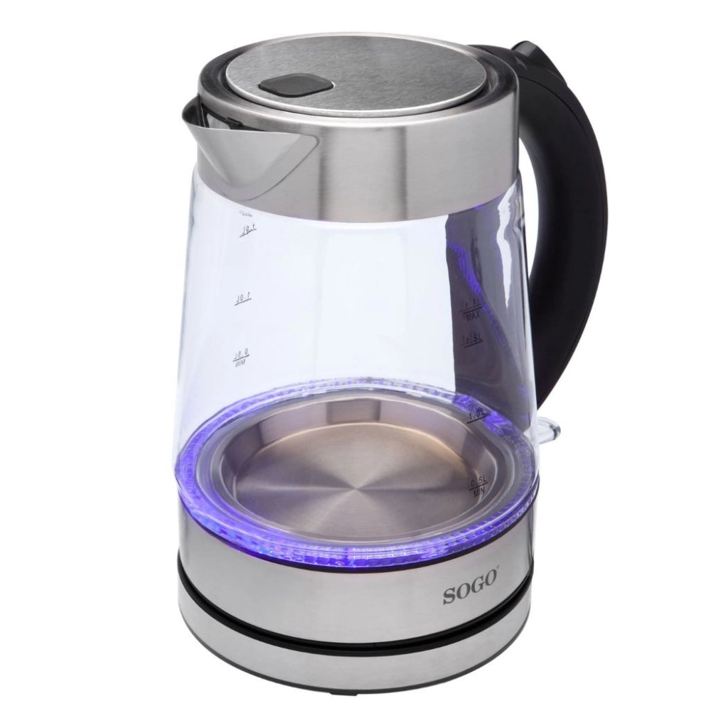 Bollitore elettrico vetro 1,7L senza fili, resistenza acciaio inox nascosta 2200W, spegnimento automatico - SOGO