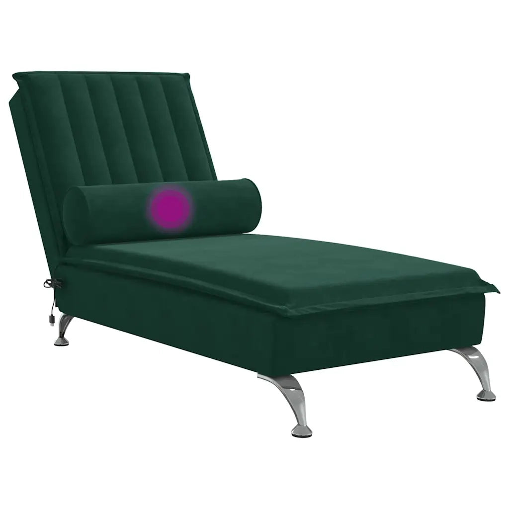 Chaise Longue Massaggi con Capezzale Verde Scuro in Velluto 379461