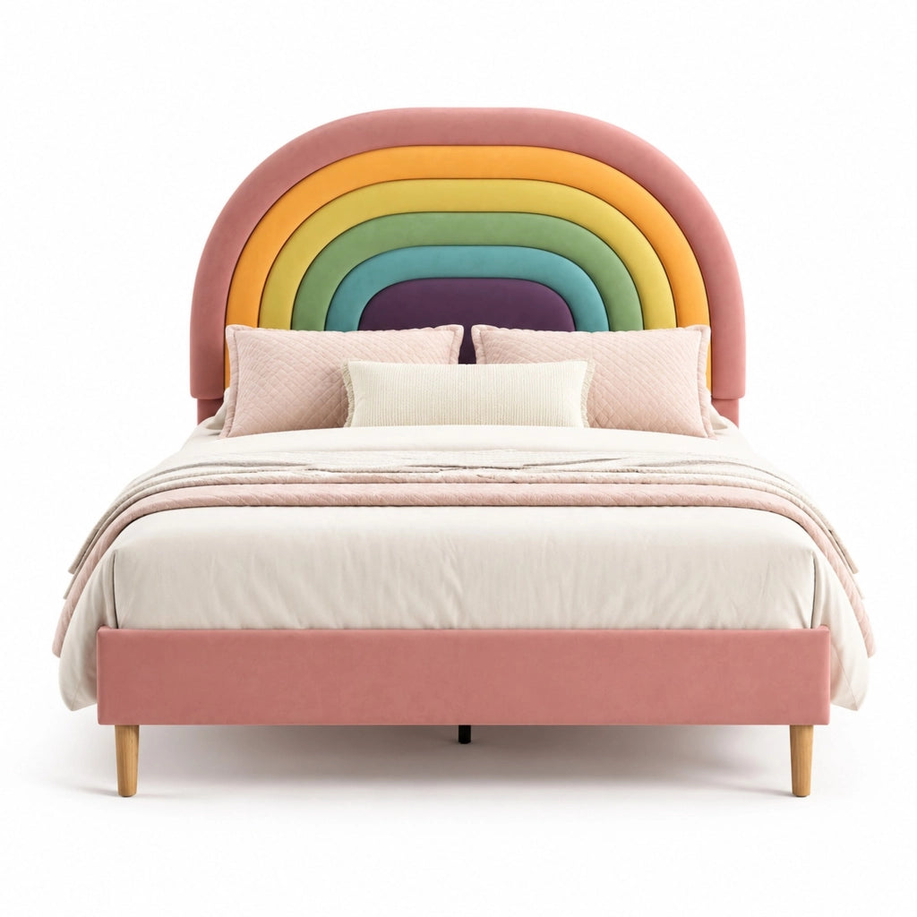 Letto imbottito 140x200 cm in velluto rosa con rete a doghe, testiera regolabile e struttura robusta