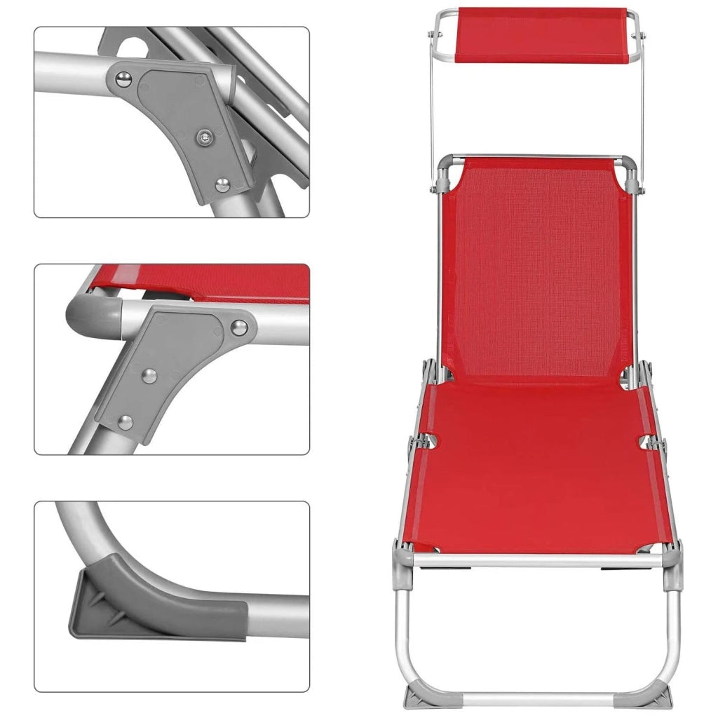 Lettino prendisole reclinabile sedia a sdraio pieghevole in alluminio con tessuto in textilene cuscino parasole regolabile 193 x 67 x 32 cm portata 250 kg (rosso) 12_0001670