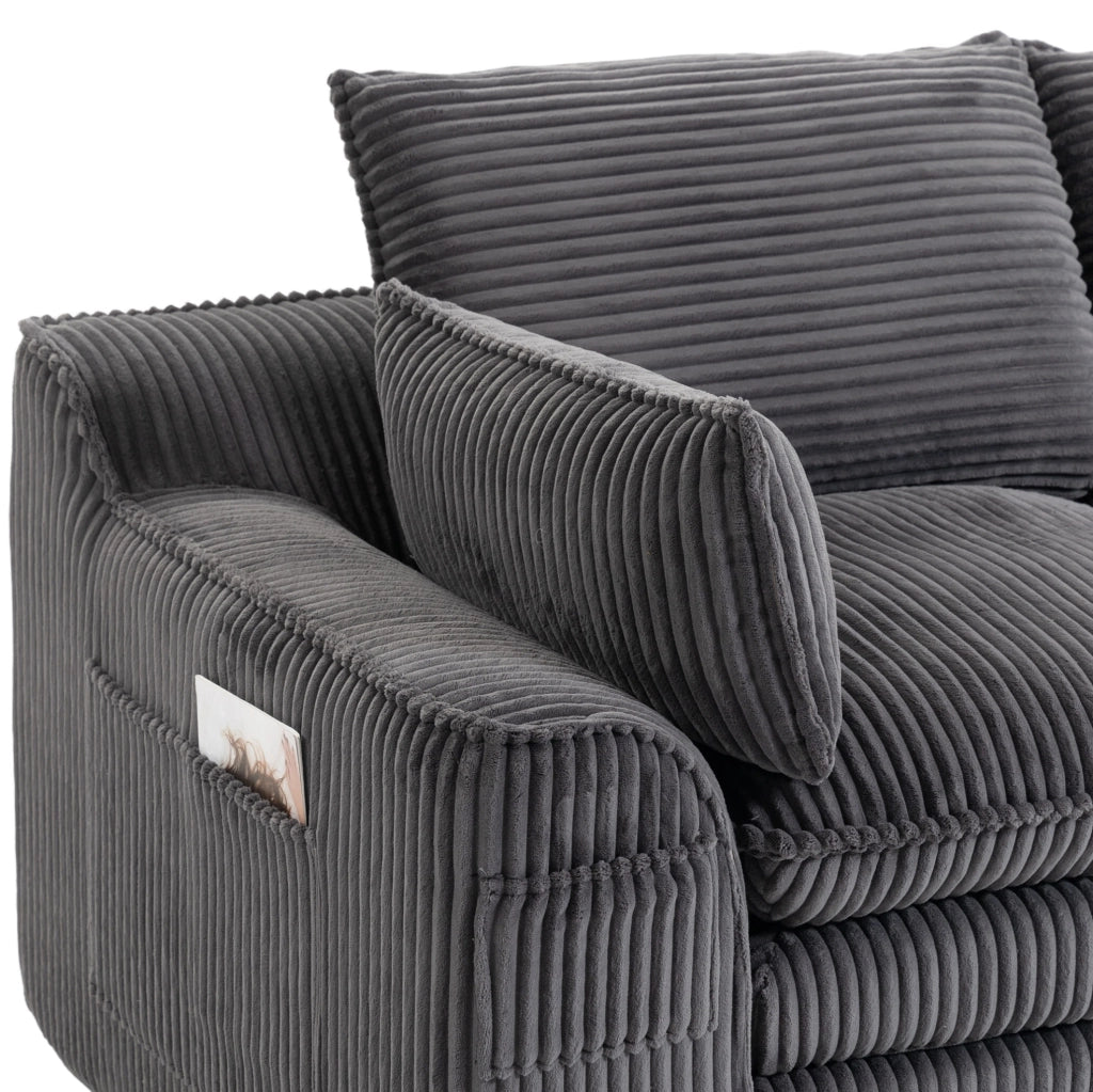 Divano modulare 3 posti con pouf in velluto a coste grigio scuro, confortevole e versatile