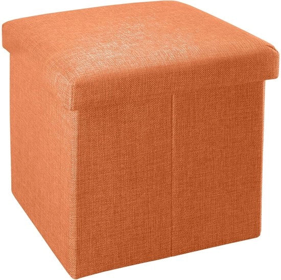 Cuscino pieghevole con spazio di riposo - Cubo da sedere - 1 pezzo - Arancione mandarino - Tessuto a stoffa lino - 38x38x38 cm