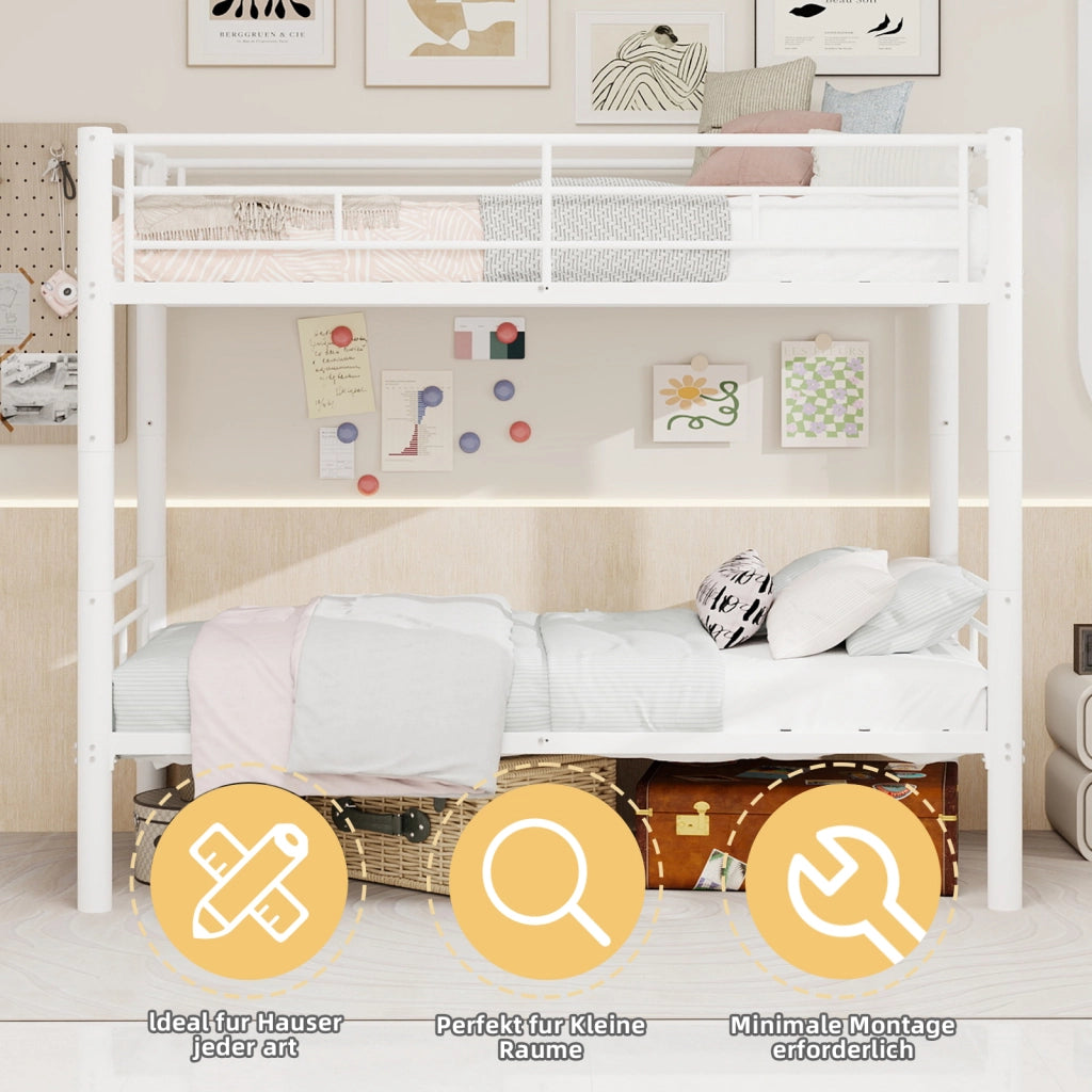 Letto a castello funzionale in ferro bianco 97x196 cm