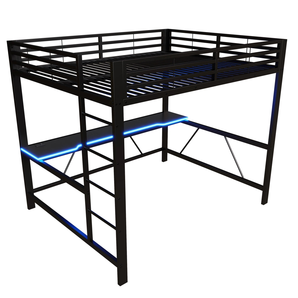 Letto a soppalco 160x200 cm con scrivania e LED in MDF e metallo nero